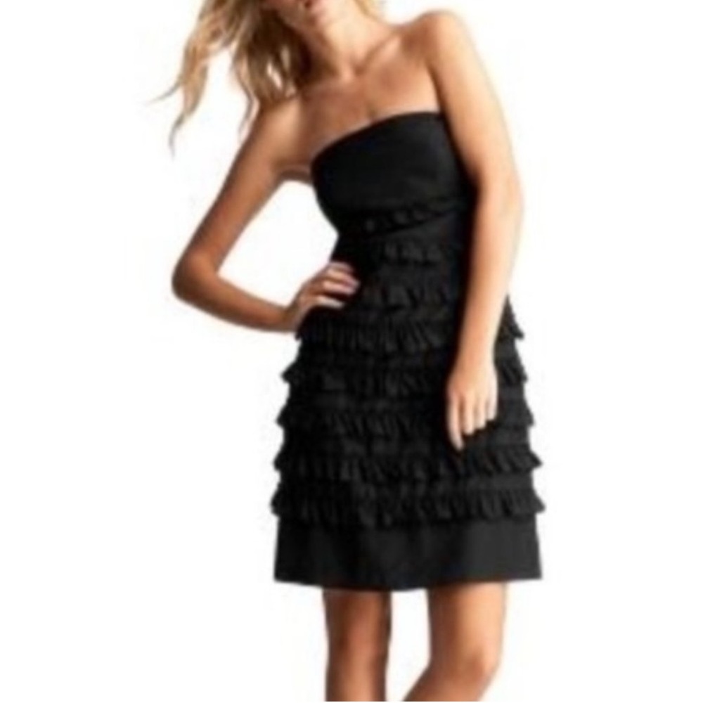Gap Silk and Cotton Little Black Strapless Ruffle Party Dress Size 2 - Picture 15 of 15